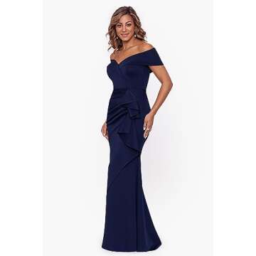 Xscape Off Shoulder Sweetheart Neck Ruffle Gown