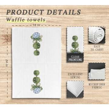 Dwept Blue and White Porcelain Kitchen Towels,Chinoiserie Decor, Preppy Chinoiserie Hand Towels, Watercolor Green Topiary Trees Bathroom Kitchen Decor, Vintage Plant Dish Towels Tea Towels for Kitchen