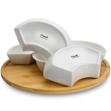 Elama 6 Piece Ceramic Stoneware Condiment Set with Bamboo Tray