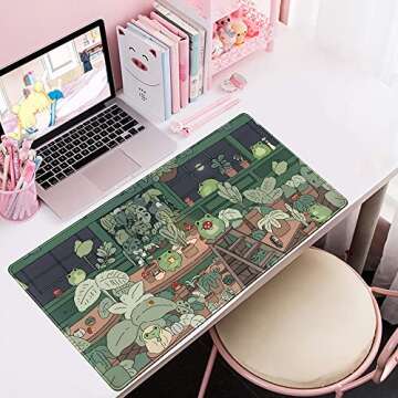 Cute Frog Mouse Pad Desk Pad Kawaii Green Desk Decor Mat, Large Gaming Mouse Pad for Desk Computer Keyboard Laptop, Desk Decor Home Office Accessories for Girl (31.5x15.7 in)-with Stitched Eges Pad