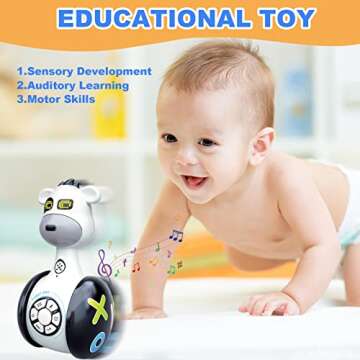 Baby Musical Toys for 1 2 3 Year Old Boys Girls，Robot Dog Baby Tumbler Toy with Lights and Songs Toys Early Educational Present Baby Toys for 6 9 12 18 Months Christmas Birthday Gifts for Kids Age 1-5