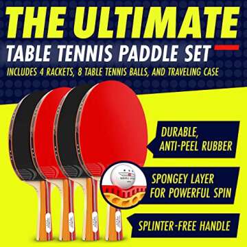 NIBIRU SPORT Professional Ping Pong Paddles Set of 4 - Table Tennis Paddles Set of 4 with 8 Balls and Carry Bag/Storage Case - Table Tennis Equipment & Ping Pong Accessories