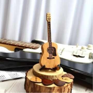 Sherum Strumbox, Sheremart Strumbox, 2024 Wooden Acoustic Guitar Pick Box with Guitar Pick and Stand, Guitar Pick Display, Wood Guitar Pick Case with Stand(3pcs)