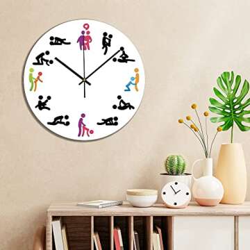 Fprqlyze Wood Wall Clock Modern Design Sex 12 Position Make Love Valentine's Day Gift 12" Round Hanging Clock Rustic Tuscan Style Clock Silent Non Ticking Wall Decor for Home,Office,School