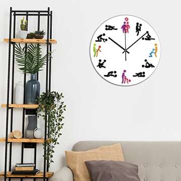 Fprqlyze Wood Wall Clock Modern Design Sex 12 Position Make Love Valentine's Day Gift 12" Round Hanging Clock Rustic Tuscan Style Clock Silent Non Ticking Wall Decor for Home,Office,School