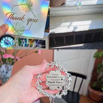 Thank You Gifts for Women, Sun Catcher Gift with Engraved Thank You Message, Hanging Crystal Suncatcher Ornament for Window Rainbow Maker, Appreciation Gift, Gratitude Gifts for Friend Family Teacher