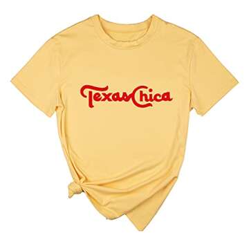 Ykomow Texas Chica Shirt Womens Vintage State Texas Love Graphic Tees (Yellow, M)