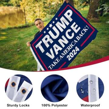 Trump Vance 2024 Flag, 3x5 Ft Trump Flag Outdoor Indoor, Trump JD Vance Take America Back Banner, Polyester Material Vivid Color, President Election Patriotic Flags, Garden Decor for Outside