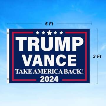 Trump Vance 2024 Flag, 3x5 Ft Trump Flag Outdoor Indoor, Trump JD Vance Take America Back Banner, Polyester Material Vivid Color, President Election Patriotic Flags, Garden Decor for Outside