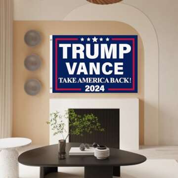 Trump Vance 2024 Flag, 3x5 Ft Trump Flag Outdoor Indoor, Trump JD Vance Take America Back Banner, Polyester Material Vivid Color, President Election Patriotic Flags, Garden Decor for Outside