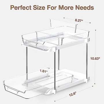 Delamu 2-Tier Multi-Purpose Bathroom Cabinet Organizer, Pull Out Under Sink Organizers and Storage, Stackable Pantry Organization and Storage, Clear Under Cabinet Storage with Movable Dividers