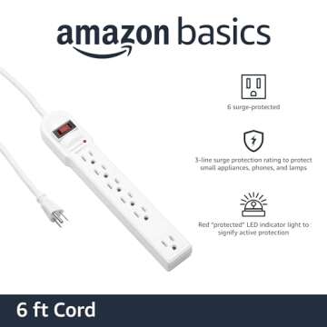 Amazon Basics Surge Protector Power Strip - 6 Outlets