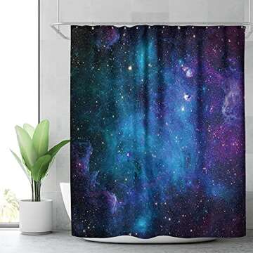 Riyidecor Fabric Galaxy Star Outer Space Shower Curtain for Bathroom Decor 72Wx72H Inch Starry Bathtub Set Men Boys Trippy Nebula Universe Planet Accessories Decor Panel Bathroom 12 Pack Hooks WW-CLLE