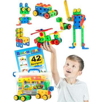 rickyard Building Blocks STEM Toy for Kids  163 Pieces, Tools & Guide