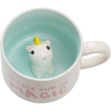 3D Animal Coffee Mug Baby Unicorn Inside,Handmade Figurine Ceramics Cup 12 oz,Christmas&Birthday&Mother's Day Surprise for Friends Family or Kids (Unicorn)