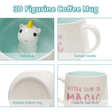 3D Animal Coffee Mug Baby Unicorn Inside,Handmade Figurine Ceramics Cup 12 oz,Christmas&Birthday&Mother's Day Surprise for Friends Family or Kids (Unicorn)