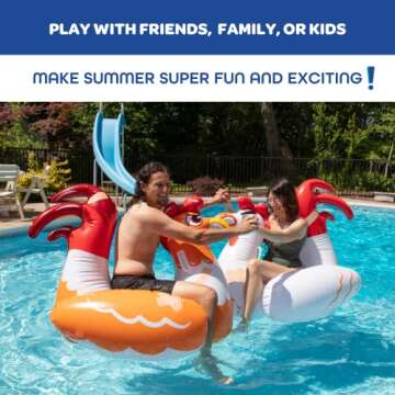 SCS Direct Chicken Fight Inflatable Pool Float Game Set - Includes 2 Giant Battle Ride-Ons - Flip Your Friends to Win- Perfect for Outdoor Swimming Party Activities Fun w/Kids Family Adults, Xmas Gift