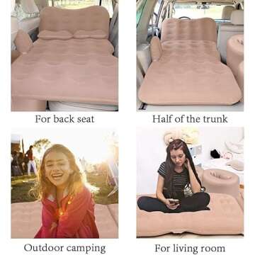 SAYGOGO Inflatable Car Air Mattress Travel Bed - Thickened Car Camping Bed Sleeping Pad with Car Air Pump 2 Pillows for Car Tent SUV Sedan Pickup Back Seat - Beige