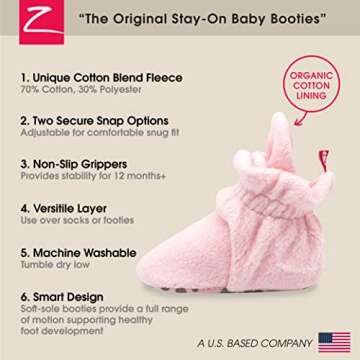 Zutano Unisex Fleece Baby Booties with Organic Cotton Lining, Newborn Essentials, Baby Pink, 3 Months