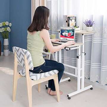 Mind Reader SDROLL-WHT Mobile Sitting, Standing Desk Rolling Reversible Home Office Laptop Workstation with Side Storage, Locking Wheels, Large, White