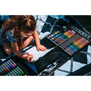 Art 101 USA Budding Artist 154 Pc Junior Artist Trifold Easel Set, Includes markers, crayons, oil pastels, watercolor paints, and colored pencils, Case, pop up easel, Portable Art Studio , White