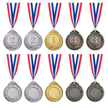 Favide 12 Pieces Gold Silver Bronze Award Medals-Winner Medals Gold Silver Bronze Prizes for Competitions, Party,Olympic Style, 2 Inches