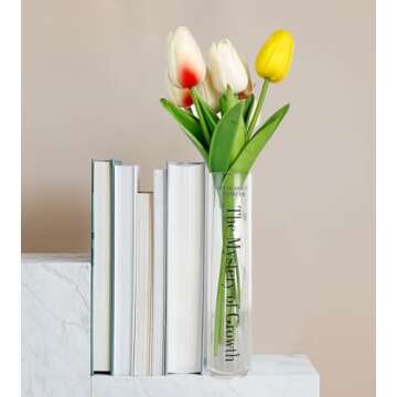 Book Vase for Flowers, Unique Flower Vases, Cute Acrylic Vase, Aesthetic Vases Gifts for Women, Dorm Room Essentials for Bookshelf, Bookcase, Desk, Bedroom, Room, Office, Home Decor (Transparent)