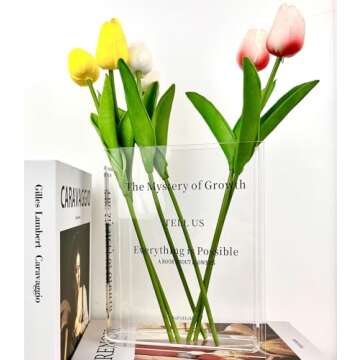 Book Vase for Flowers, Unique Flower Vases, Cute Acrylic Vase, Aesthetic Vases Gifts for Women, Dorm Room Essentials for Bookshelf, Bookcase, Desk, Bedroom, Room, Office, Home Decor (Transparent)