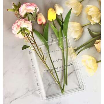 Book Vase for Flowers, Unique Flower Vases, Cute Acrylic Vase, Aesthetic Vases Gifts for Women, Dorm Room Essentials for Bookshelf, Bookcase, Desk, Bedroom, Room, Office, Home Decor (Transparent)