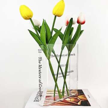 Book Vase for Flowers, Unique Flower Vases, Cute Acrylic Vase, Aesthetic Vases Gifts for Women, Dorm Room Essentials for Bookshelf, Bookcase, Desk, Bedroom, Room, Office, Home Decor (Transparent)