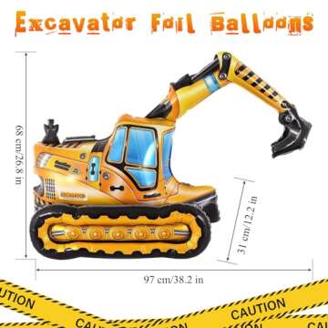 YOTHORN Self Standing 4D Foil Construction Balloon,Large Excavator Balloon, Digger Engineering Vehicle Balloon for Kids,Construction Birthday Party Supplies for Construction Theme Party Decoration