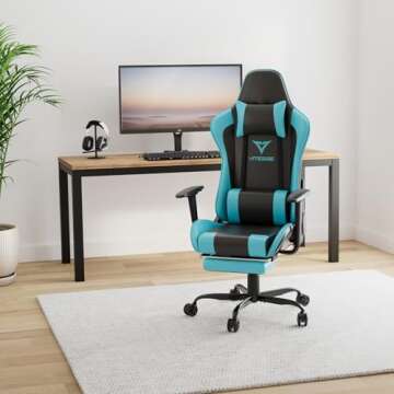 VITESSE Gaming Chair,Office Chair Ergonomic Computer Chair High Back Chair Racing Style Chair with Footrest Headrest and Lumbar Support PU Leather Adjustable Swivel PC Chair Desk Chair,Teal