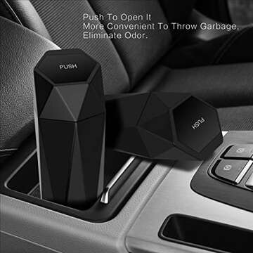 SZEOF Car Trash Can with Lid,Portable Vehicle Auto Car Garbage Can,Diamond Design Mini Garbage Bin for Automotive Car, Home, Office, Kitchen, Bedroom(2 Packs,Black)