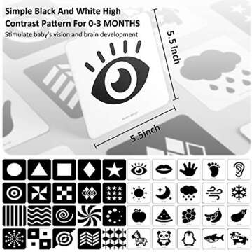 beiens High Contrast Baby Flashcards, Newborn Brain Development Toys, Visual Stimulation Learning Activity Cards, Black and White Baby Toy, 20 PCs 40 Pages 5.5'' x 5.5'' Educational Infant Shower Gift