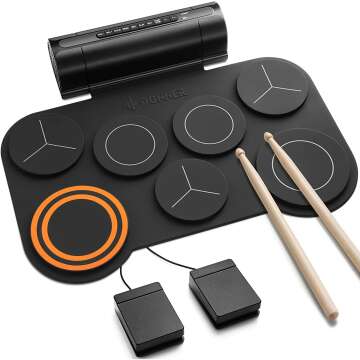 Donner Electronic Drum Set, 7 Pads Electric Drum Pad Roll Up Quiet Drum Pad Built-in Speaker, 40 Drum Lessons Included, Kids Holiday Christmas & Birthday Gift Instrument Toys(DED-20)