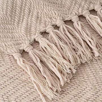 BATTILO HOME Beige Throw Blanket for Couch, Knitted Beige Blanket for Bed, Neutral Throw Blanket Tan Throw Blanket for Room Decor Housewarming Gifts, 50" x 60"