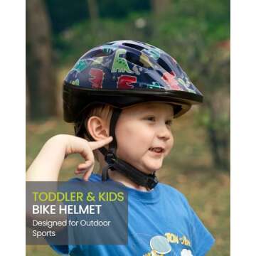 OutdoorMaster Toddler Kids Bike Helmet - Multi-Sport 2 Sizes Adjustable Safety Helmet for Children (Age 3-11), 14 Vents for Kids Skating Cycling Scooter - Dino Volcanoland,S