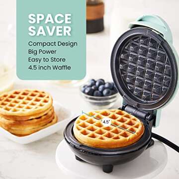 Elite Gourmet EWM015M Electric Nonstick 4.5-inch Mini Waffle Maker, Belgian Waffles, Compact Design, Hash Browns, Keto, Snacks, Sandwich, Eggs, Easy to Clean, Mint