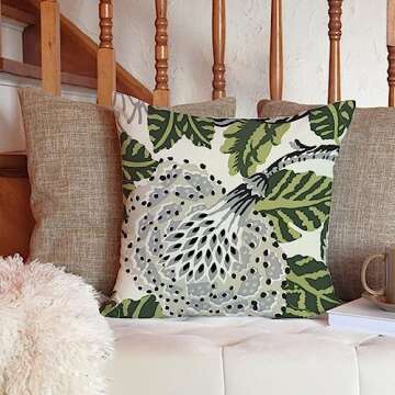 ArogGeld Green and White Grey Flower Cushion Cover Chinoiserie Pillow Cover Double Side Farmhouse Asian Accent Home Decorative Toss Pillow for Living Room Sofa Birthday Gift White Linen 18inch