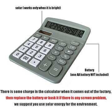 MIEDEON Mint Green Grey 12-Digit Solar Scientific Calculator Desktop Financial Office Computer Calculators Large Display Office Calculators Cute Calculator (Color : Green)