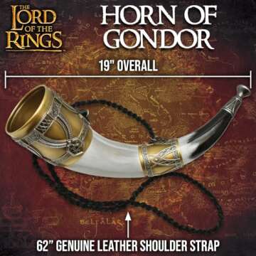 United Cutlery Lord of The Rings Horn of Gondor - Officially Licensed Accurate Movie Replica, Cast Polyresin, Leather Shoulder Strap, Display Stand, LOTR Collector Must-Have - Length 19