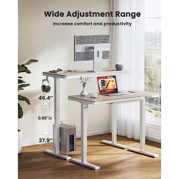 ErGear Dual Motor Electric Standing Desk with Drawers,48x24 Inch Whole-Piece Quick Install,Height Adjustable Stand up Sit Stand Home Office Ergonomic Workstation with USB Charging Ports(Natural)