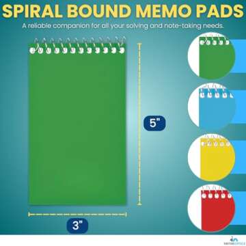 1InTheOffice Wirebound Spiral Memo Books, Memo Pads, 3" x 5", College Ruled, Small Notepad 3x5, Assorted, 75 Sheets/Pad, 5 Pads/Pack (5)