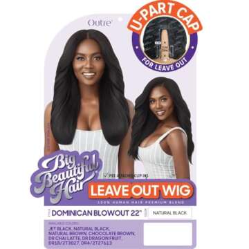 Outre Big Beautiful Human Hair Blend U Part Cap Leave Out Wig DOMINICAN BLOWOUT 22" (NBRN)