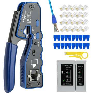 RJ45 Crimp Tool Kit for Cat5e Cat6 Networking - All-in-One Crimper & Tester