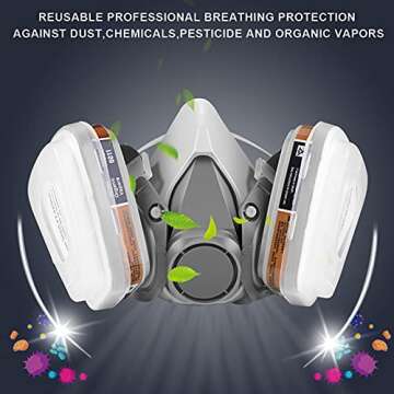 BAOMAO Respirator Mask,Half Facepiece Gas Mask with Safety Glasses Reusable Professional Breathing Protection Against Dust,Chemicals,Pesticide and Organic Vapors, Perfect for Painters and DIY Project