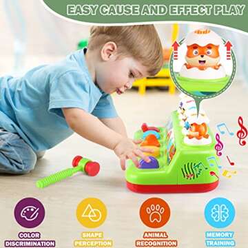 Yerloa Interactive Pop Up Animals Eggs Toy with Music & Sound, Early Developmental Educational Toys for 1 Year Old Boy Girl Birthday Gift, Sensory Pop Up Toys for Toddlers 1-3 Baby 6 9 12 18 Month Old