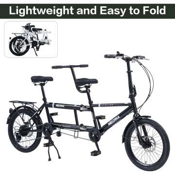 Tandem Bike - City Tandem Folding Bicycle, Foldable Tandem Adult Beach Cruiser Bike Adjustable 7 Speeds, 2-seater, CE FCC CCC