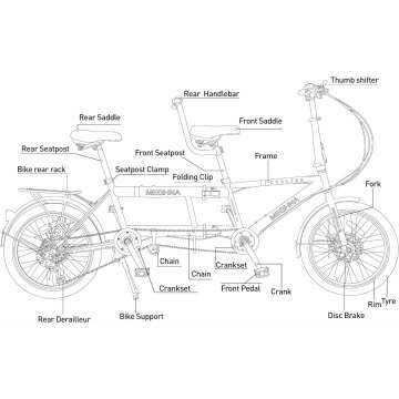 Tandem Bike - City Tandem Folding Bicycle, Foldable Tandem Adult Beach Cruiser Bike Adjustable 7 Speeds, 2-seater, CE FCC CCC