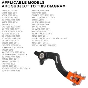 JFG RACING Rear Brake Foot Pedal Lever for 125-530 SX SXS XC SX-F XC-W XC-F EXC-F XCF-W SXS-F EXC XCR-W Orange